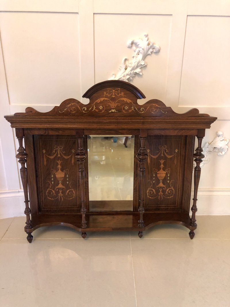 Antique Edwardian Inlaid Rosewood Overmantel Mirror